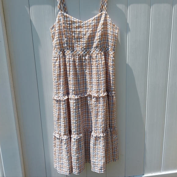 >Madewell Gingham Sweetheart Ruffle-Tiered Midi Dress Size 14 - Picture 3 of 10